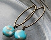 Marbled Aqua Lucite Beaded Earrings with Vintage Lucite Beads - Cannes Earrings