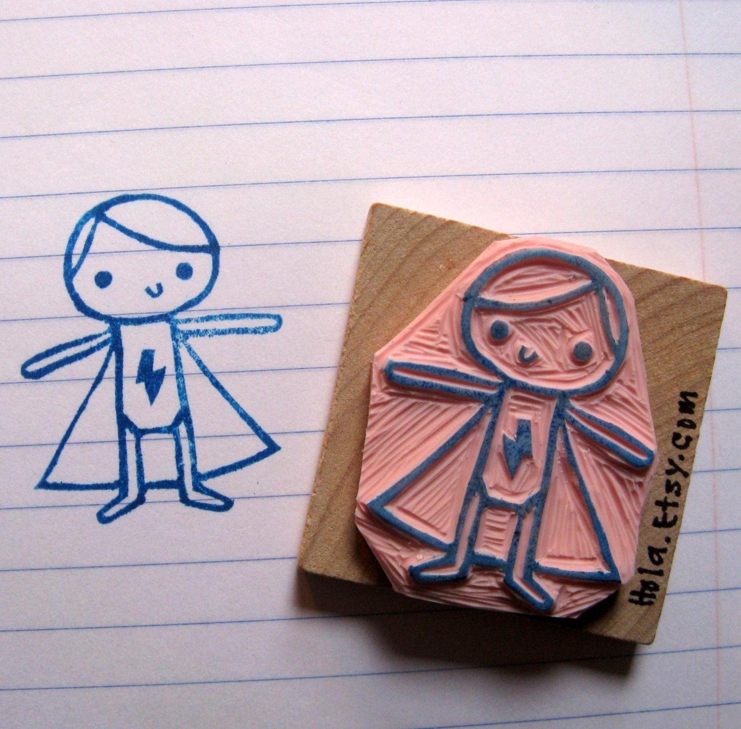 Super Hero Boy - hand carved stamp