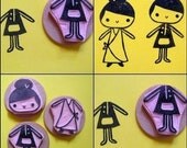 1 Girl 2 Outfits - hand carved stamps set