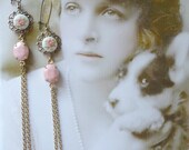 Grace Earrings - Vintage Inspired Jewelry - Powder Pink - Vintage Cabochons - Chain Earrings - Rose Cabochons - Long Earrings (SD0173)