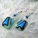 Sea Foam Green and Metallic BlueDangling Earrings - Dichroic Fused Glass