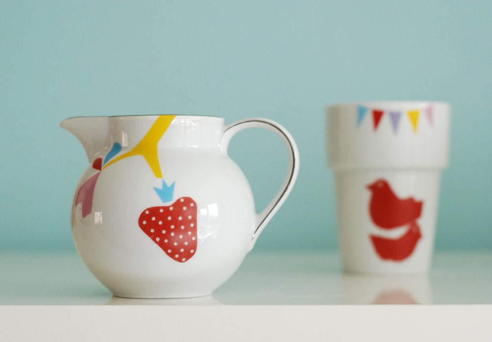 SALE Strawberry & spirograph pitcher