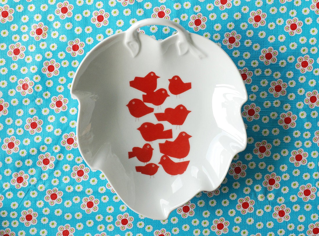 SALE Heart/leaf shaped flock of birds platter