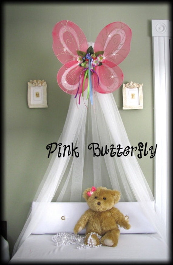 Butterfly Crib Nursery Canopy Bed Fairy PRINCESS PINK Hanging Mosquito ...