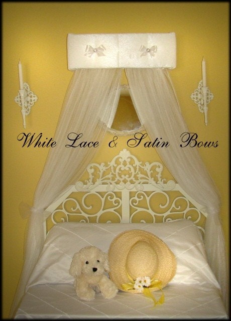 Bed Canopy crown Topper Upholstered Shabby Chic Bedroom SaLe Antique White Ivory Lace
