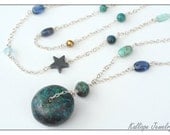 multi stone pendant necklace sterling silver boho jewelry long chain and stone bead necklace strand colorful jewelry statement necklace