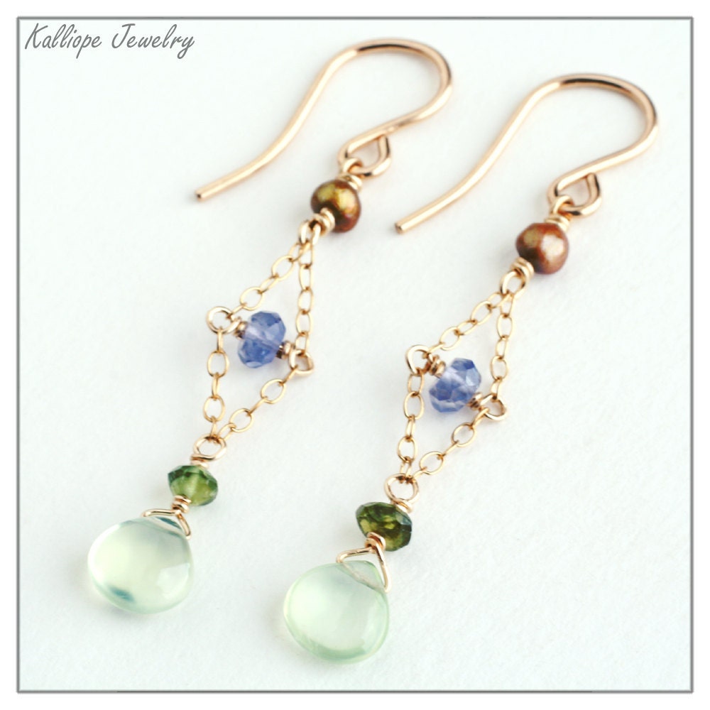 long multi gemstone earrings, prehnite tourmaline pearl dangles, 25% OFF SALE, boho jewelry, colorful, spring fashion, long drop earrings