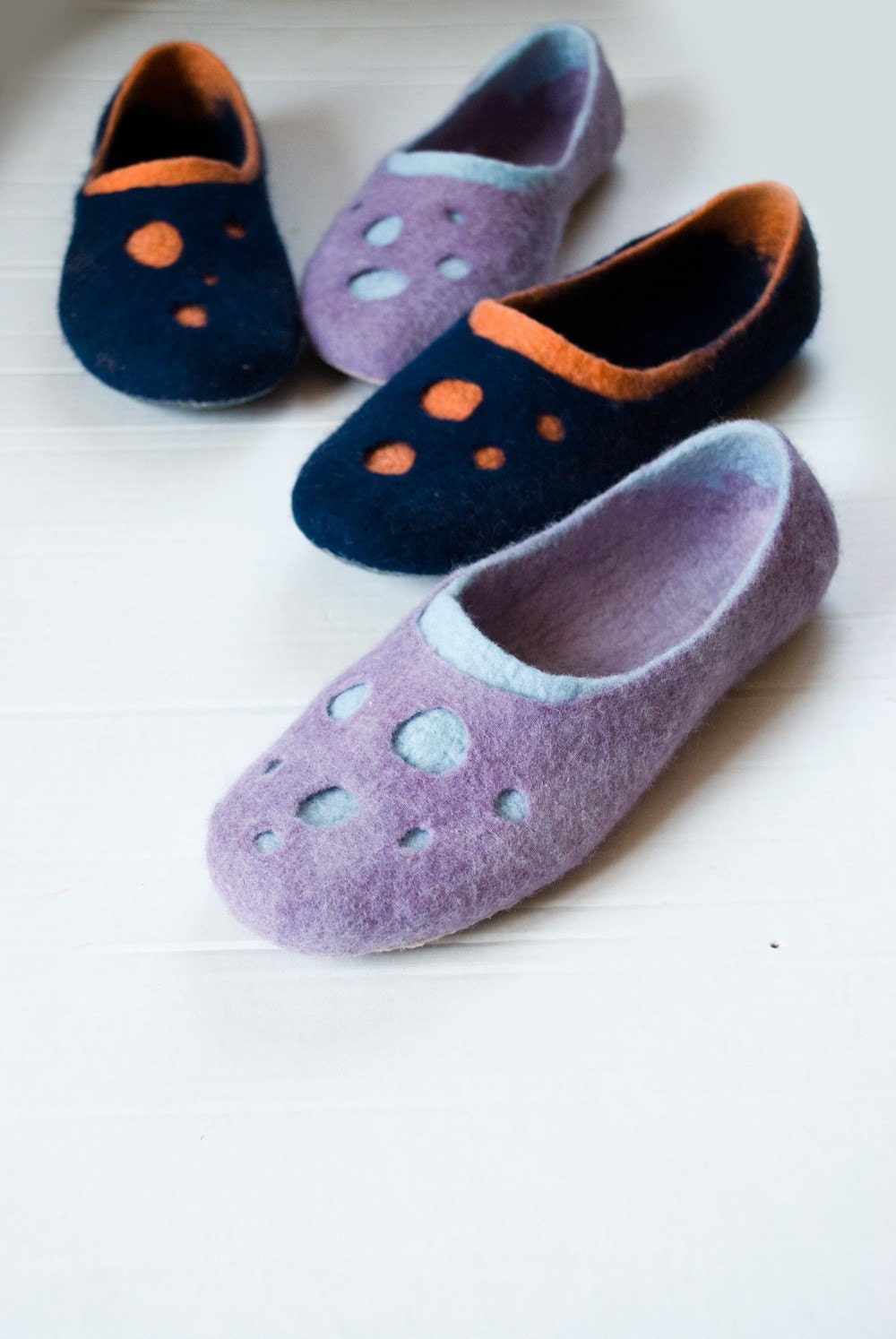 Women felted slippers - handmade house shoes - polka dots - Great Grandmother Gift