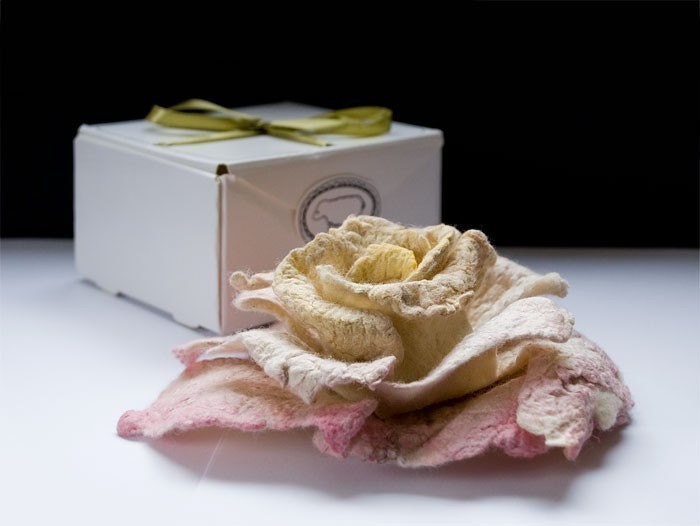 DISCOUNT -15 PERCENT Felted rose brooch from wool and silk in a handmade box
