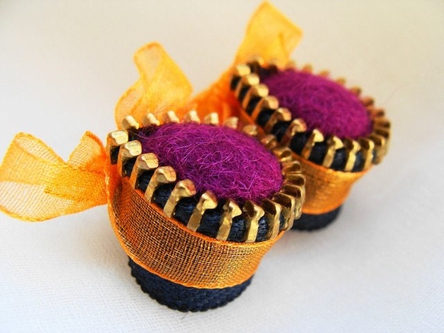 Felt Zipper Earrings Handmade Berry Magenta Gum Drop