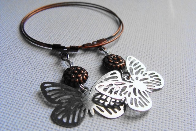 Hoop Earrings Large Butterfly & Flowers