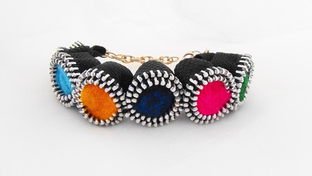 Felt Bracelet, Zipper Bracelet, Felted Wool, Statement Bracelet, Eco- Friendly