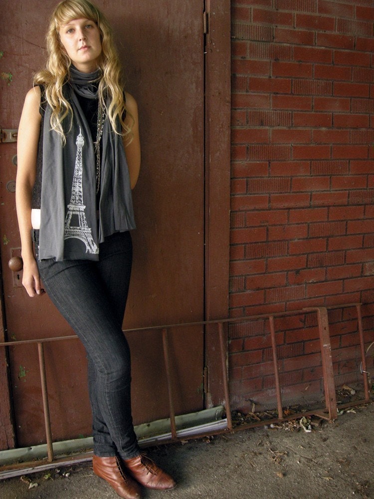 Eiffel Tower print long gray wrap Scarf