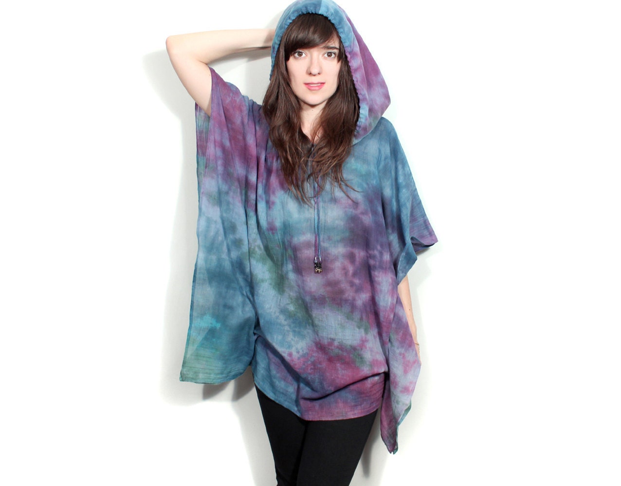 Hooded tie dye caftan handmade Free Size