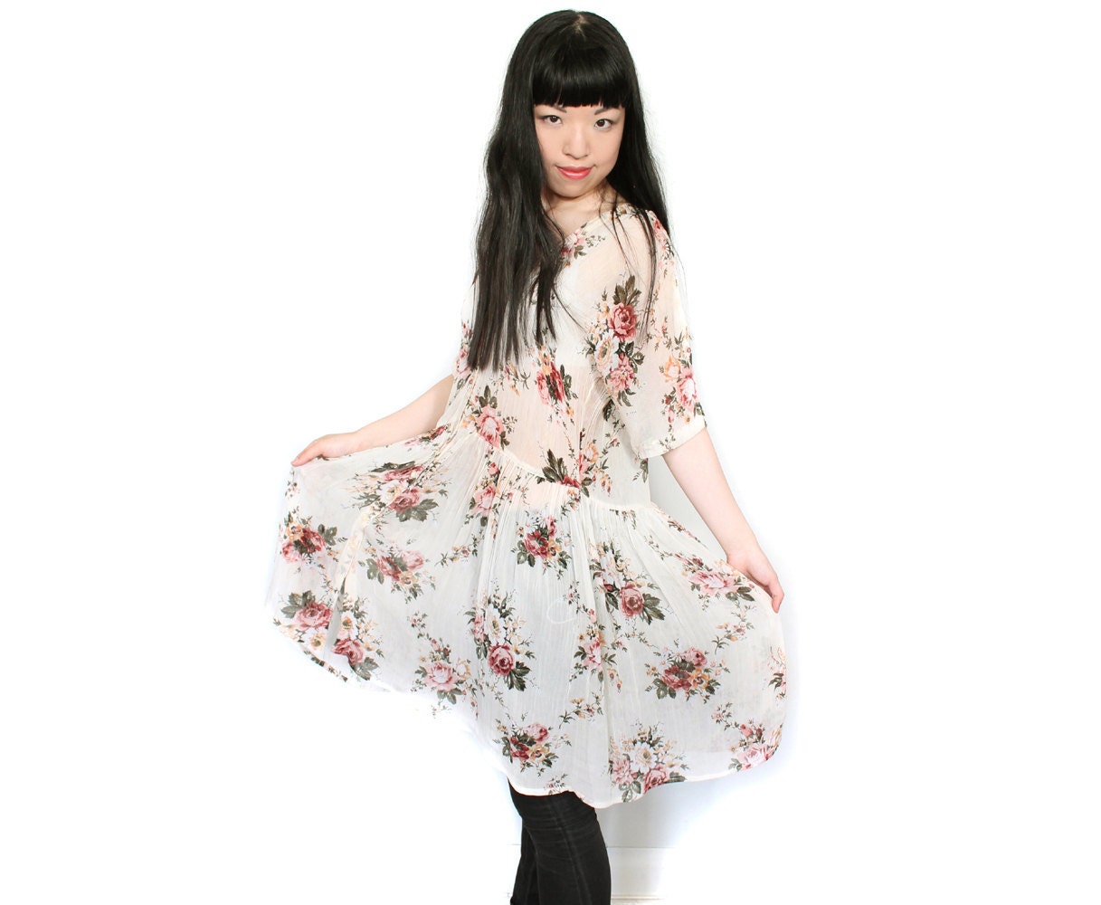 Vintage sheer cream floral tunic Small / Medium