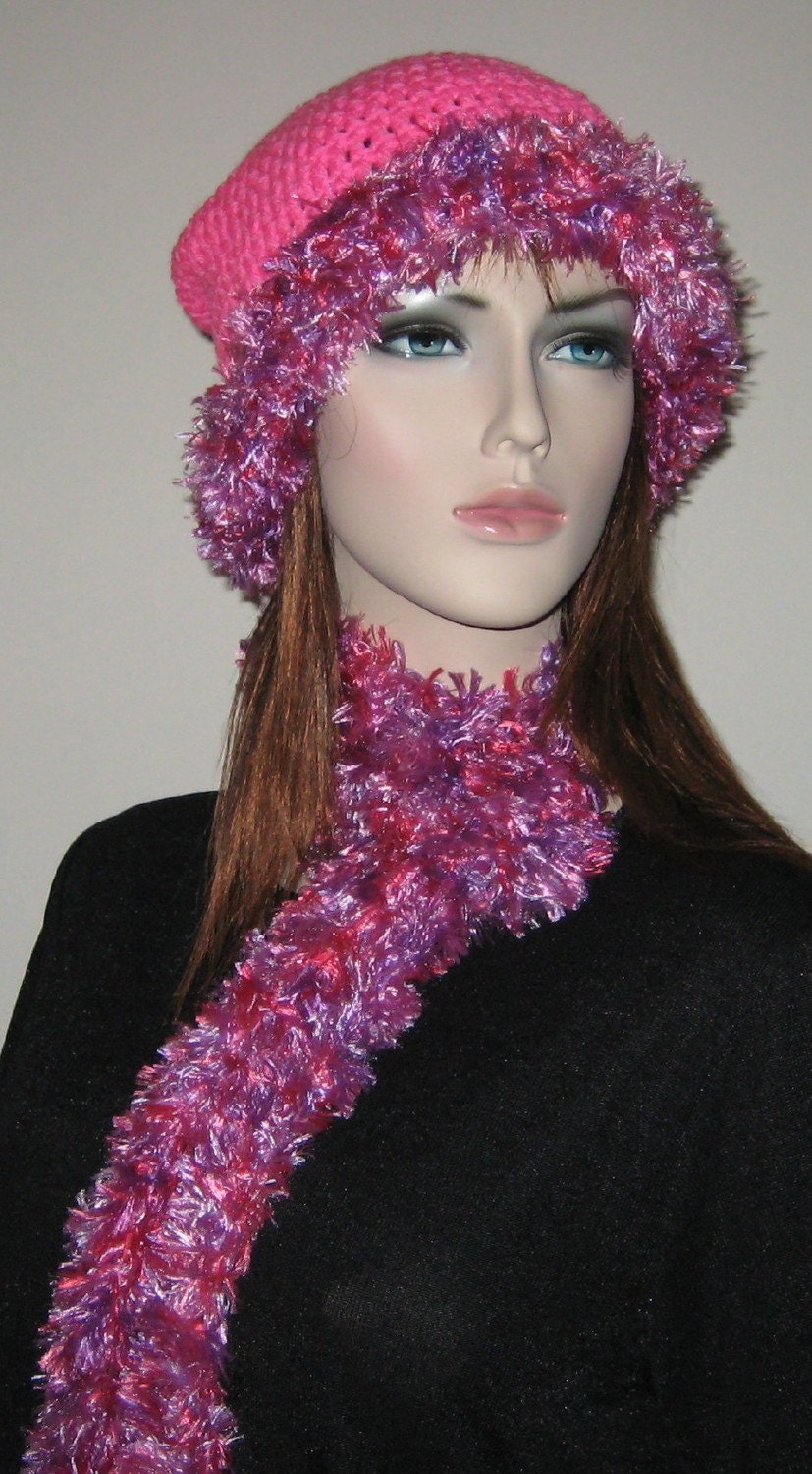 Hot Pink and Splash Hat and Scarf