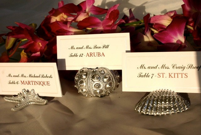 Silver Starfish, Sea Urchin and Silver Arc Shell Place card holders- Set of 75