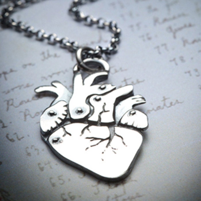 Cardio-sterling silver anatomical heart necklace