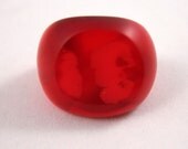 Clear red and opaque fluorescent pink faceted dome ring Size 4.5
