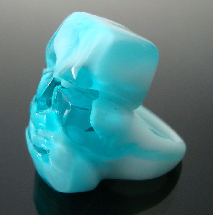 Esther ring in clear teal and cream, size 6.5