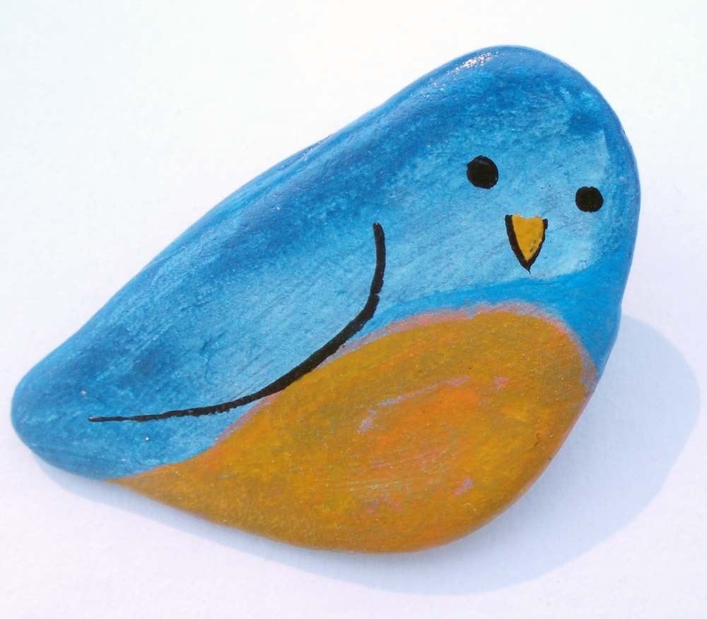 Bluebird Acrylic on Stone Handpainted Pin - geminiriverrocks
