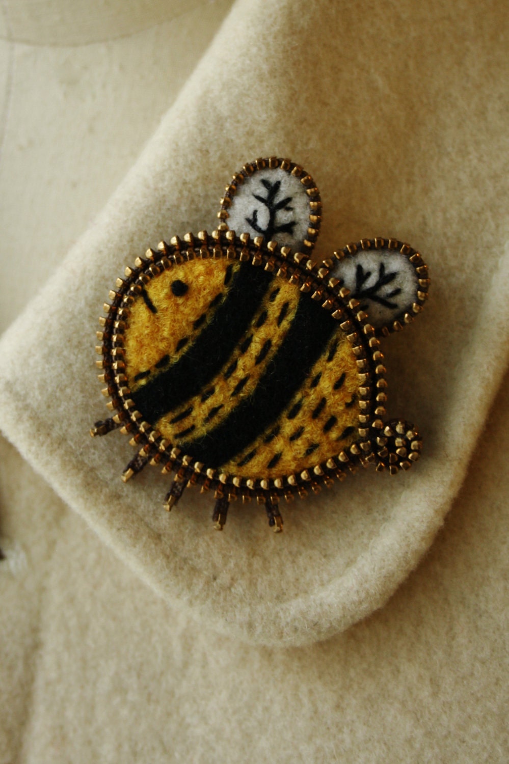 Felt and zipper bee brooch