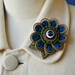 Felt and zipper  flower brooch... deep turquoise
