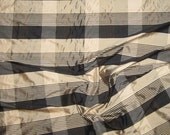 Black and Gold PLAID Silk DUPIONI Fabric - 1 Yard