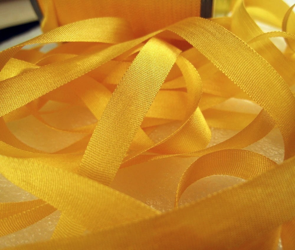 5 Yards Sunflower Yellow 7mm 1/4 inch wide Pure Silk Ribbon
