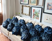 Navy Blue Ombre Ruffle Rose Pillow - Large
