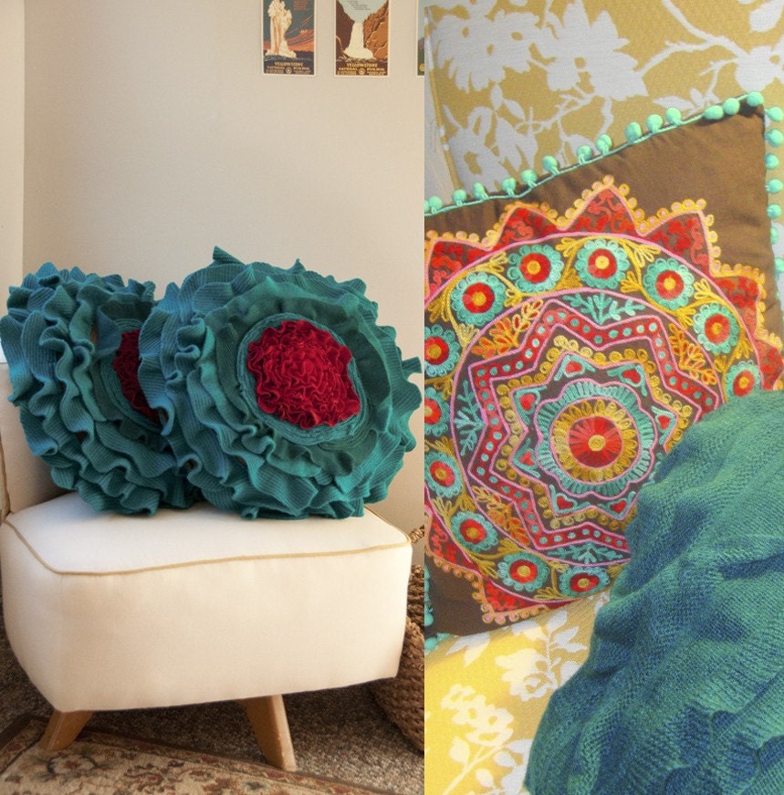 Custom color ruffle rose pillow MEDIUM - as seen on Apartment Therapy