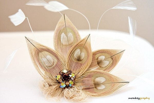 CUSTOM Made to order - Peacock Flower Bridal Hair Fascinator