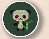 Adorable Panda with Bamboo. Cross Stitch PDF Pattern