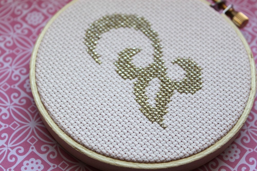 Completed Design No. 4 Cross Stitched in Wooden Hoop