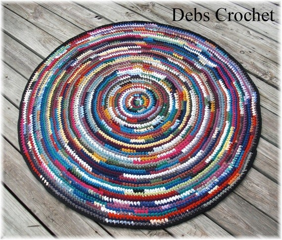 Round Rag Rug Large 46 inches Multi Color by DebbieCrochets
