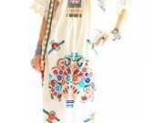 Vintage Romantic crochet lace Mexican embroidered wedding fiesta maxi dress