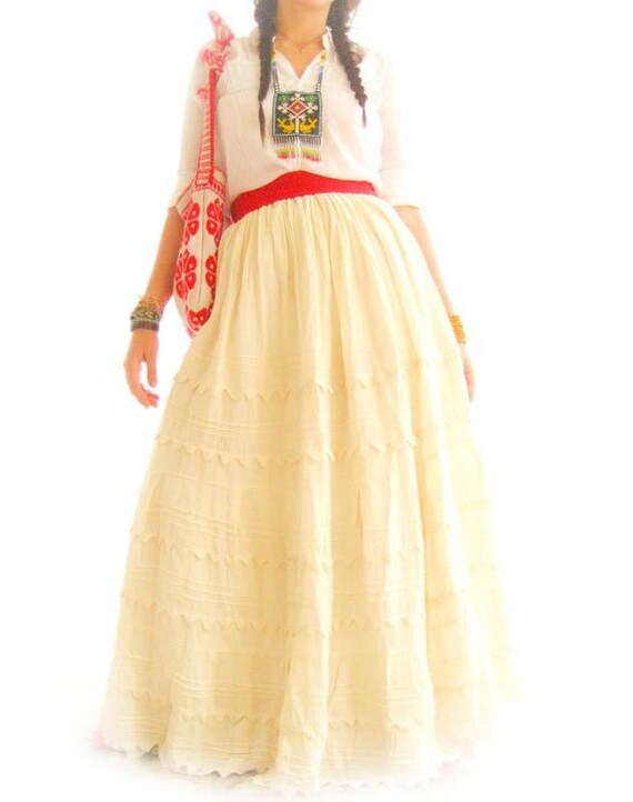 Cream Picos skirt Mexican peasant Frida Love Circle maxi skirt