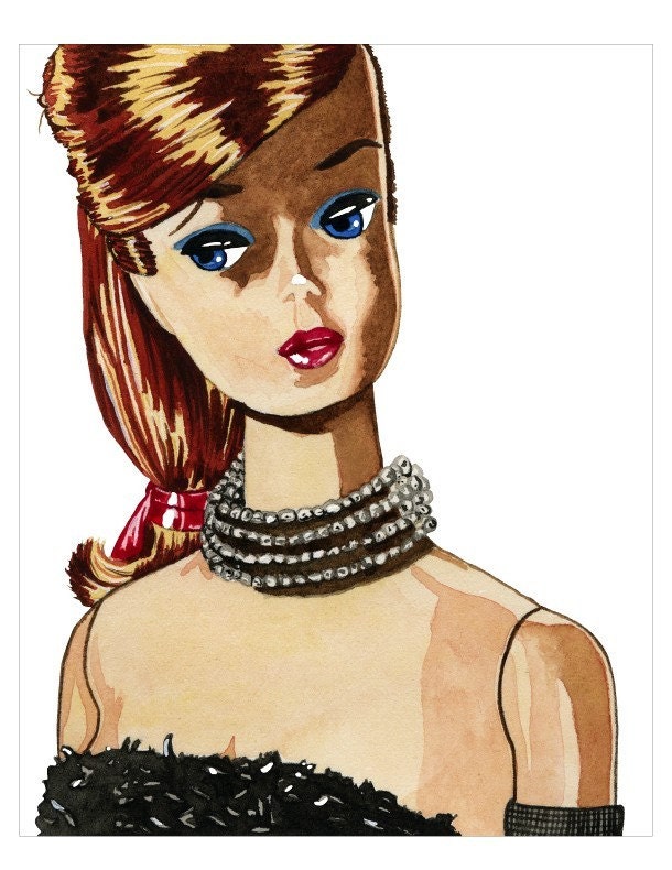 Pearl Necklace Barbie 8x10 Watercolor Print