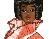 Fuzzy Peach Robe Barbie Watercolor Square Print