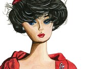 Red Hat Barbie Square Watercolor Print