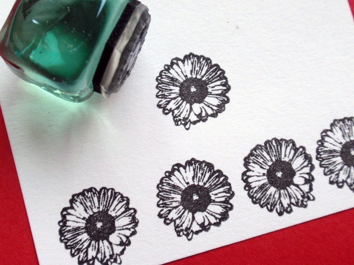 Tiny Gerbera Daisy flower Rubber Stamp  - Handmade by BlossomStamps