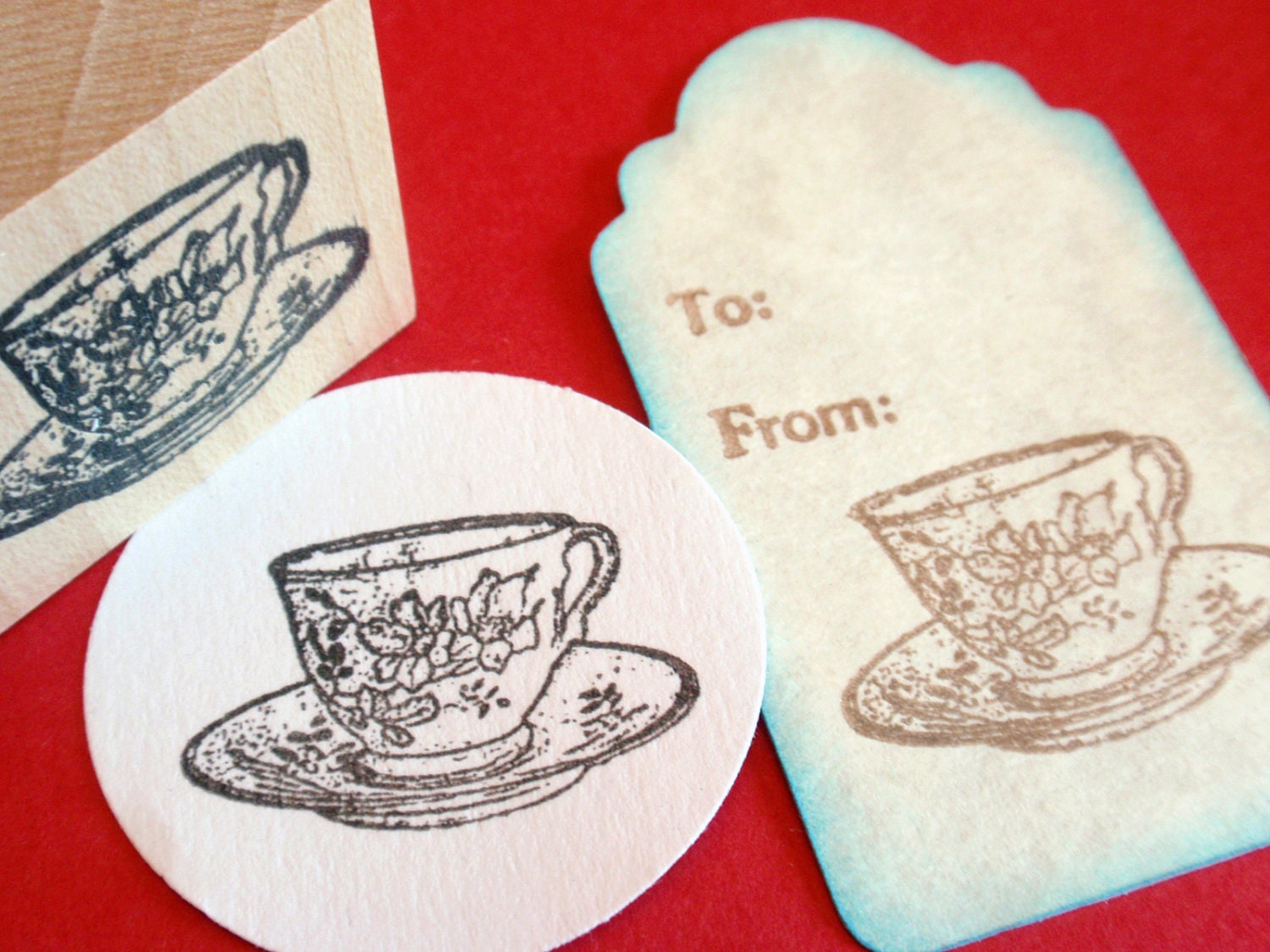 Teacup Rubber Stamp  - Handmade by BlossomStamps
