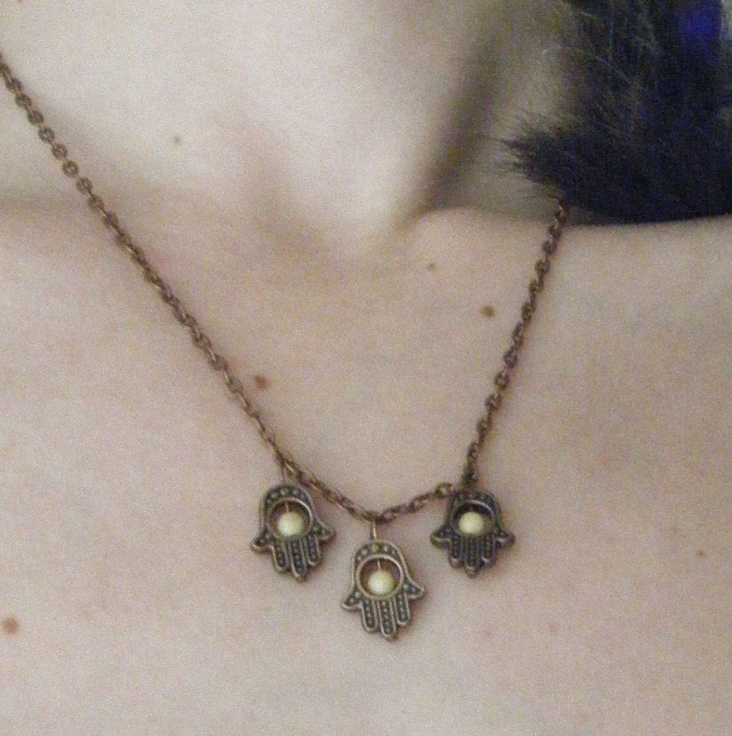 Antique Copper Bibi Fatima Hands Necklace Hippie Style