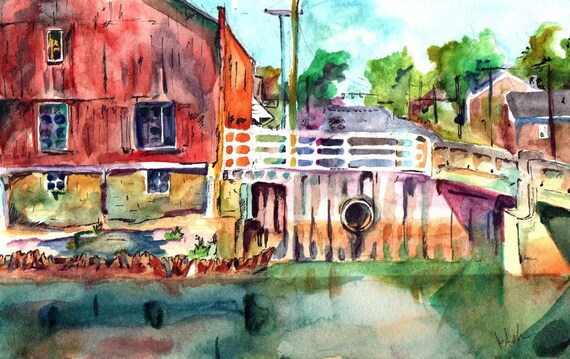 Original Watercolor and Ink Painting - Always Changing - Landscape Painting of River