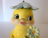Vintage Flower Blossom Yellow Duckling Ceramic Bank