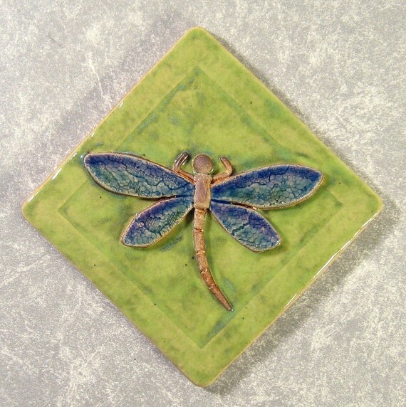 Dragonfly Tile Ceramic Stoneware Art Tile 4 x 4 by northfirestudio