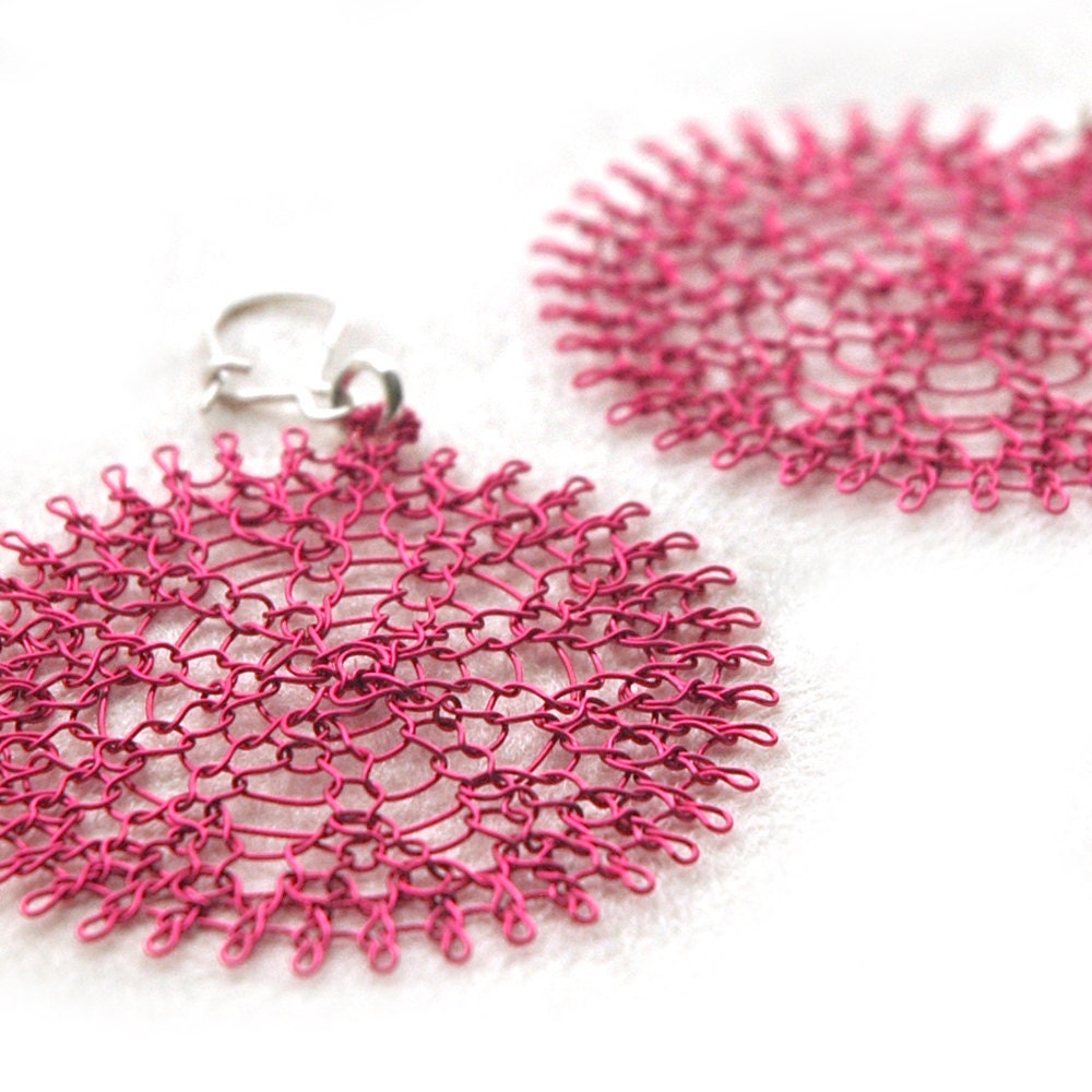 Pink flower earrings, wire crochet  spring fashion