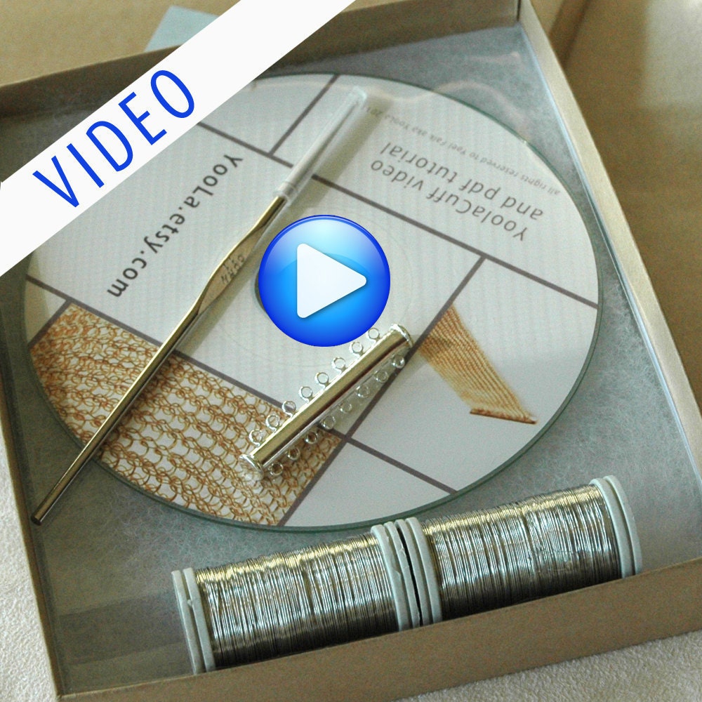 Wire crochet pattern, a kit of crochet wire jewelry , VIDEO plus PDF fro making YoolaCuff