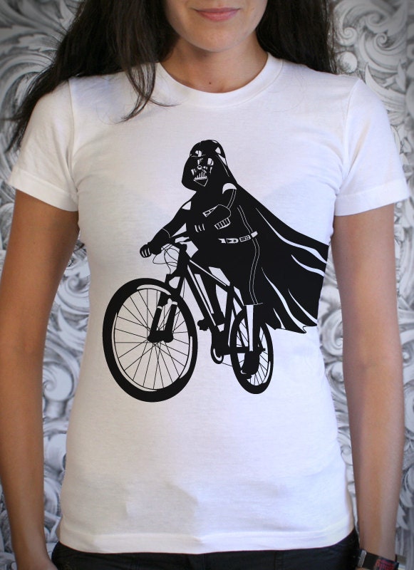 Darth Vader is Riding It - Womens t shirt printed with ECO ink ( Star Wars Darth Vader bike womens t shirt )