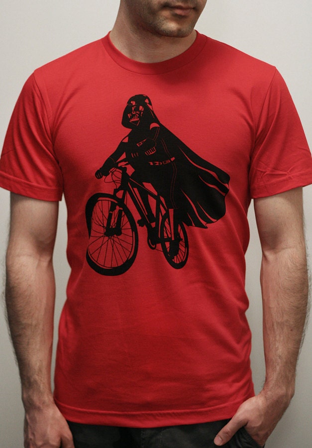 Darth Vader is Riding It - Mens t shirt / Unisex t shirt printed with ECO ink (Star Wars Darth Vader bike t shirt)